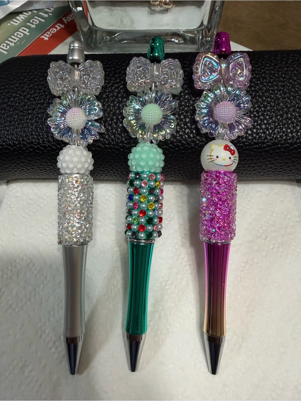 Crystal Daisy Kids Pen - Pink, Green, Silver